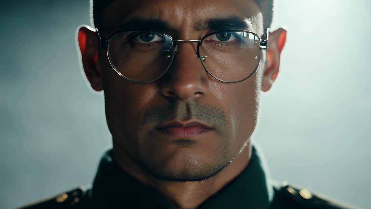 retrato en primer plano de un oficial militar serio en uniforme