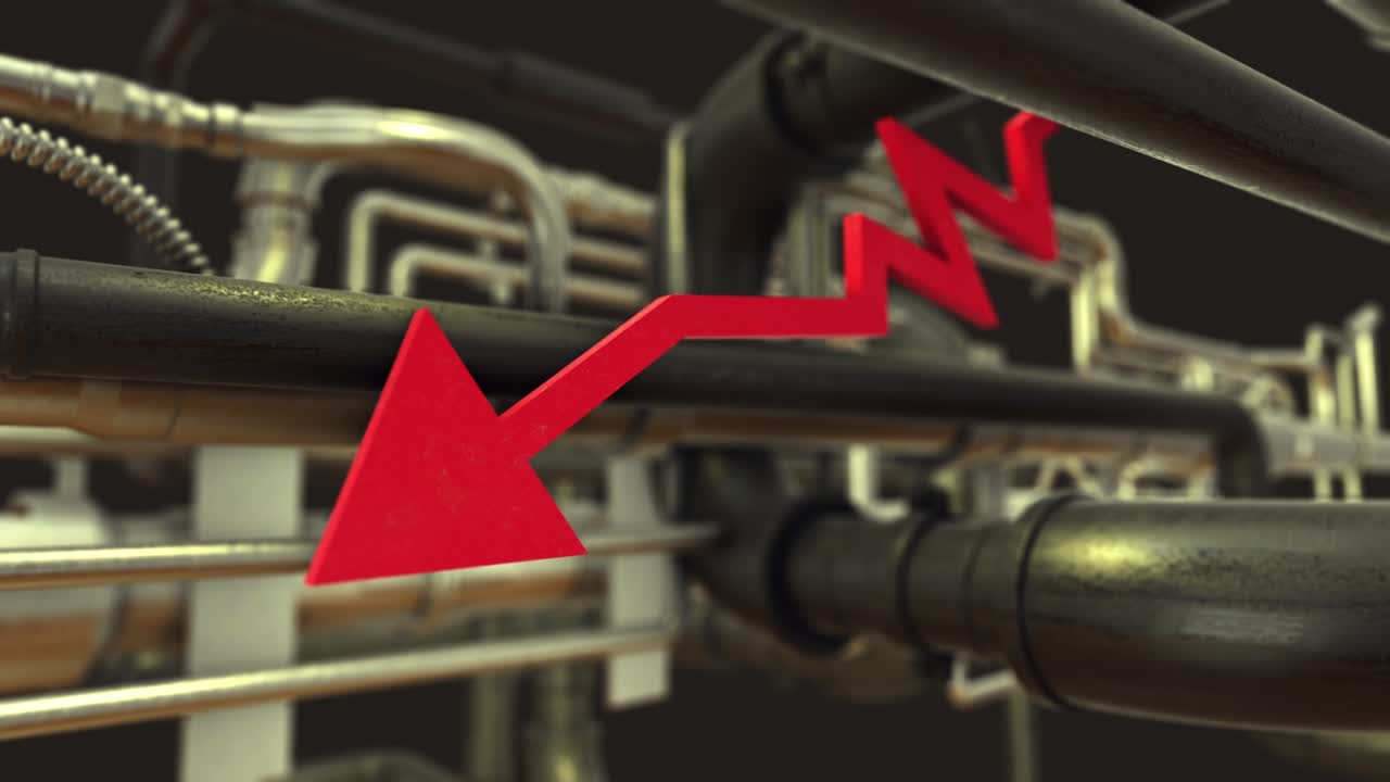 파이프 루프 사이의 빨간 아래로 화살표 차트