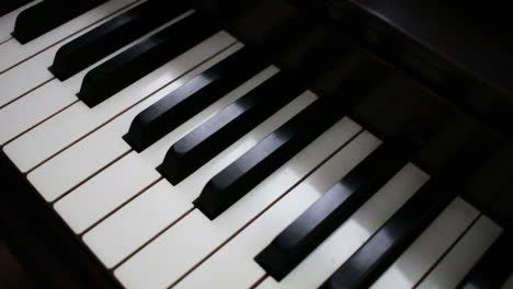 a diagonal close up shot of piano keys