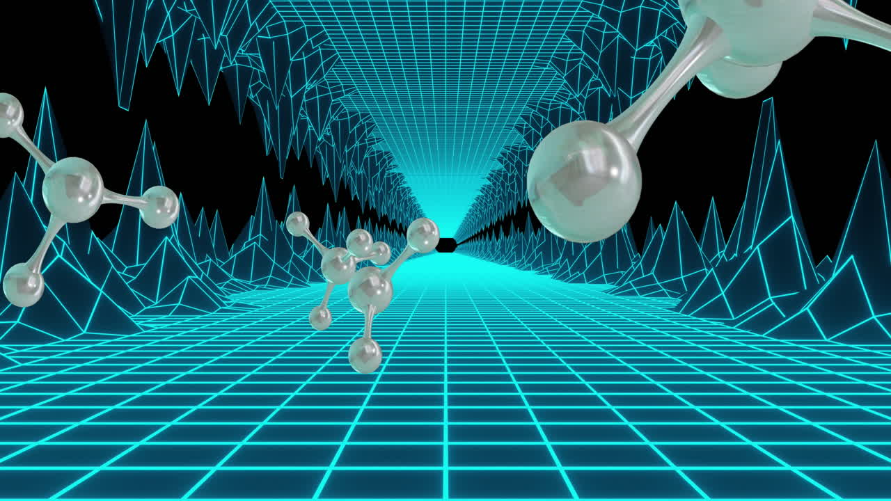 검은 바탕에 메타버스 위에 분자의 3d 마이크로의 애니메이션