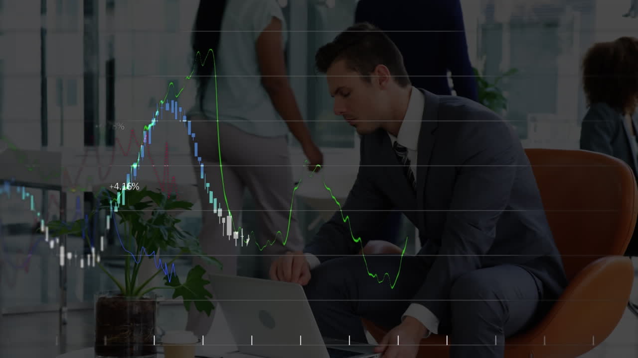 사업가에 대한 금융 데이터 처리의 애니메이션