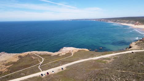 Aerial-view-of-pathways-of-a-beach-in-Portugal