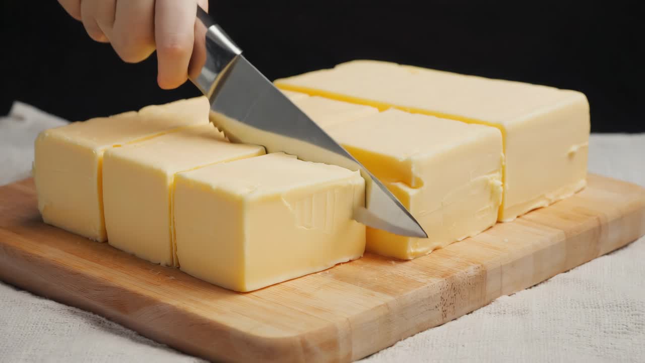 Cutting butter on a wooden board