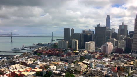 aerial view downtown san francisco and oakland bay bridge