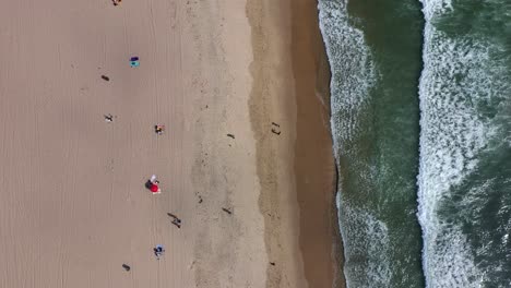 Vista-De-Arriba-Hacia-Abajo-De-La-Playa-Con-Turistas-En-La-Orilla---Toma-Aérea-De-Drones