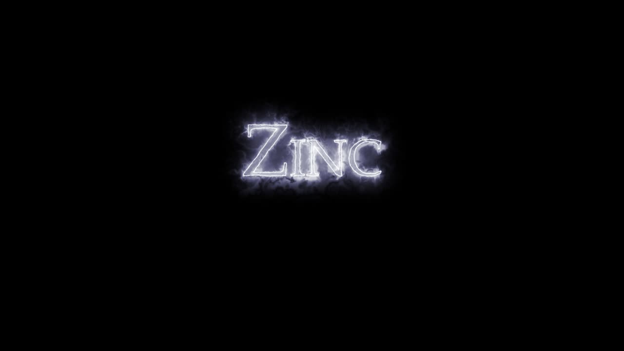 zinc, elemento químico, escrito con bucle de fuego.