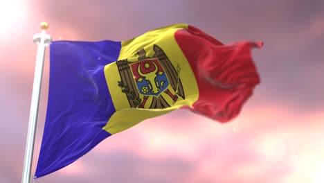 flag of moldova waving at wind in slow at sunset, loop
