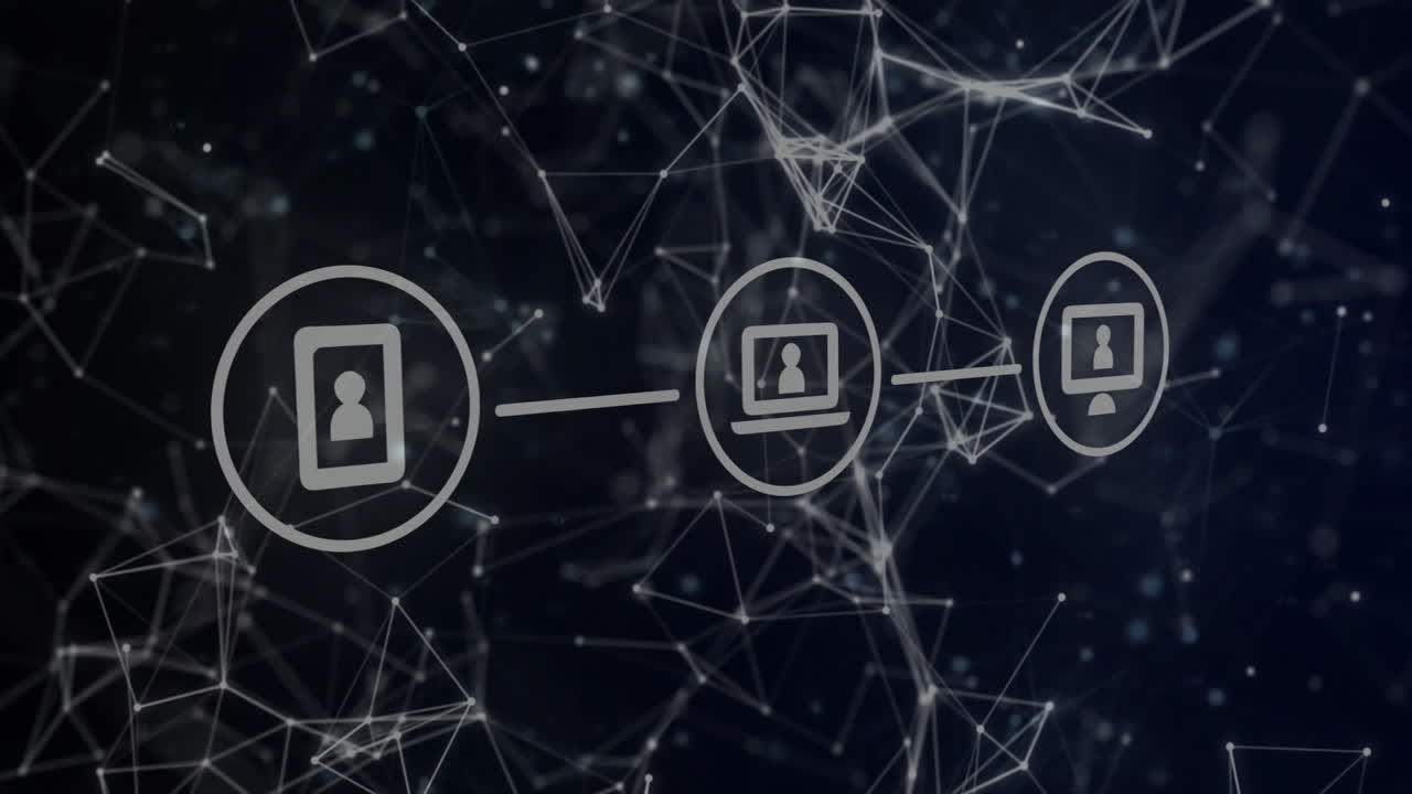 animación de iconos de medios sobre formas en movimiento.