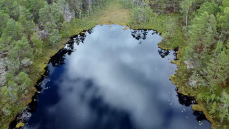 Imágenes-Aéreas-De-Un-Pequeño-Lago-En-Lo-Profundo-De-Las-Dalslands-Suecas