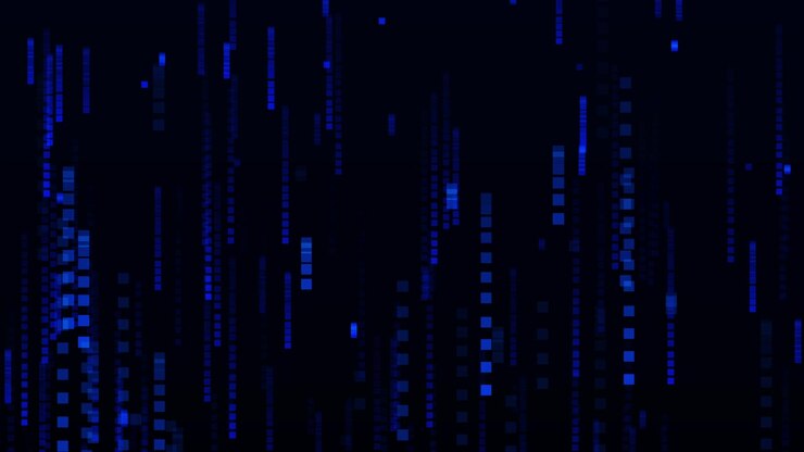 Abstract Digital Data Stream with Falling Blue Squares