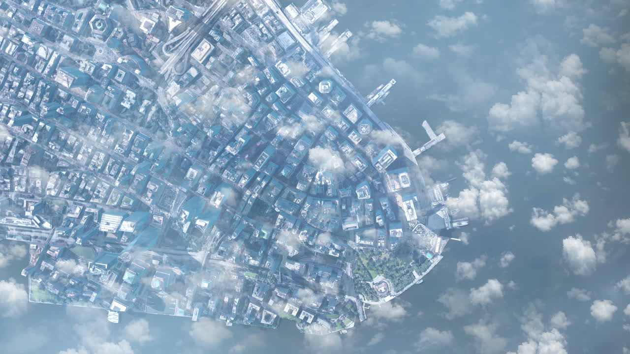 Aerial View of a Modern City with Clouds