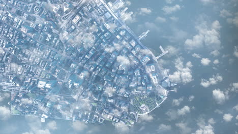 aerial view of a modern city with clouds