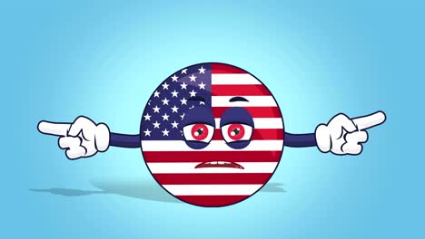 icono de dibujos animados bandera de los estados unidos américa infeliz doble puntero lateral con animación de la cara