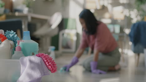 mujer limpiando su casa