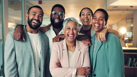 happy, team building and portrait of business