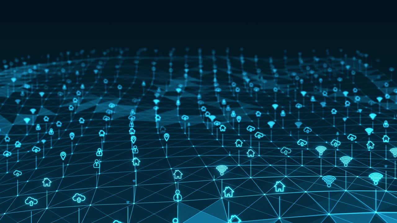 Motion graphic of Blue futuristic technology icon and line linked network connection abstract background concept seamless loop video