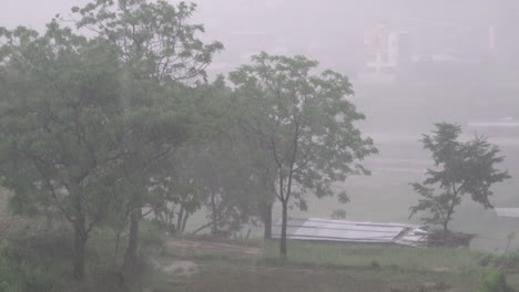 a heavy rainstorm in nepal during the starting of the monsoon season