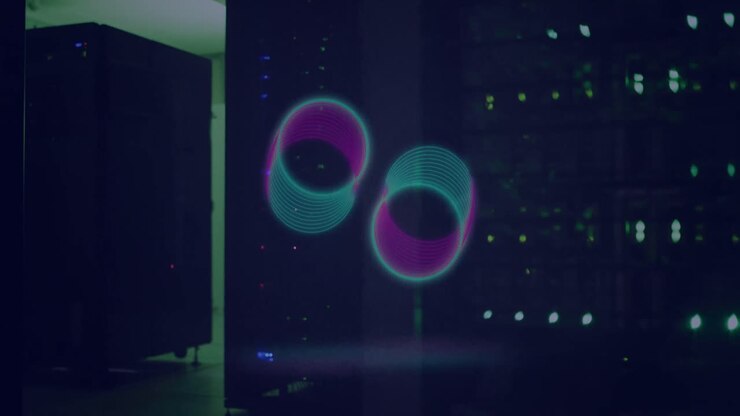 Animation af neoncirkler over servere