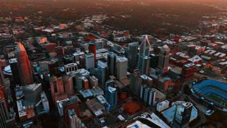view on the modern uptown of charlotte, north carolina, usa from top. scenery of the city at sunset