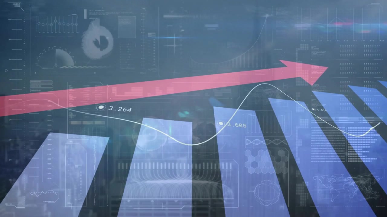 Digital Financial Growth Chart with Rising Arrow and Data Analytics