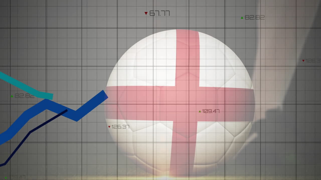 Animation of soccer ball with England flag over grid with data points