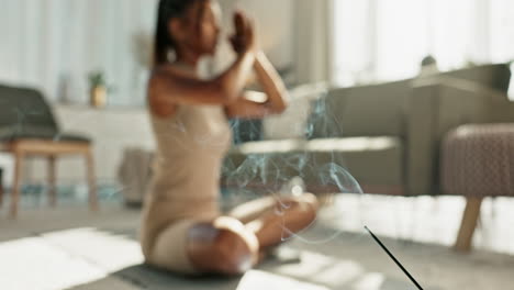 incense, stretching and meditation by woman