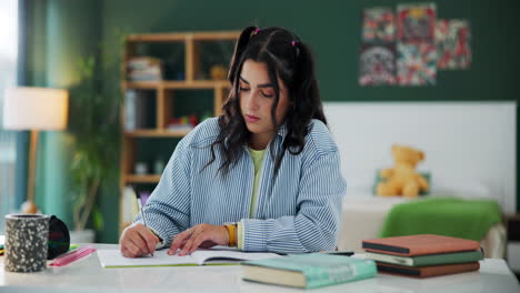 woman studying at desk