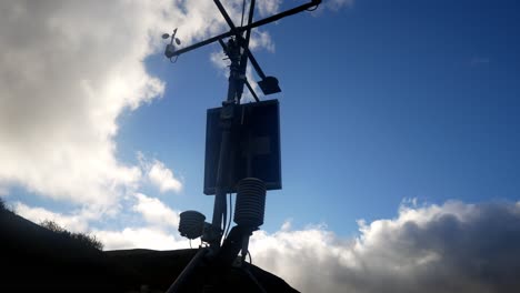 Pronóstico-Del-Tiempo-Estación-Científica-Panel-Solar-Sensor-De-Viento-Bajo-Cielo-Azul-ángulo-Bajo