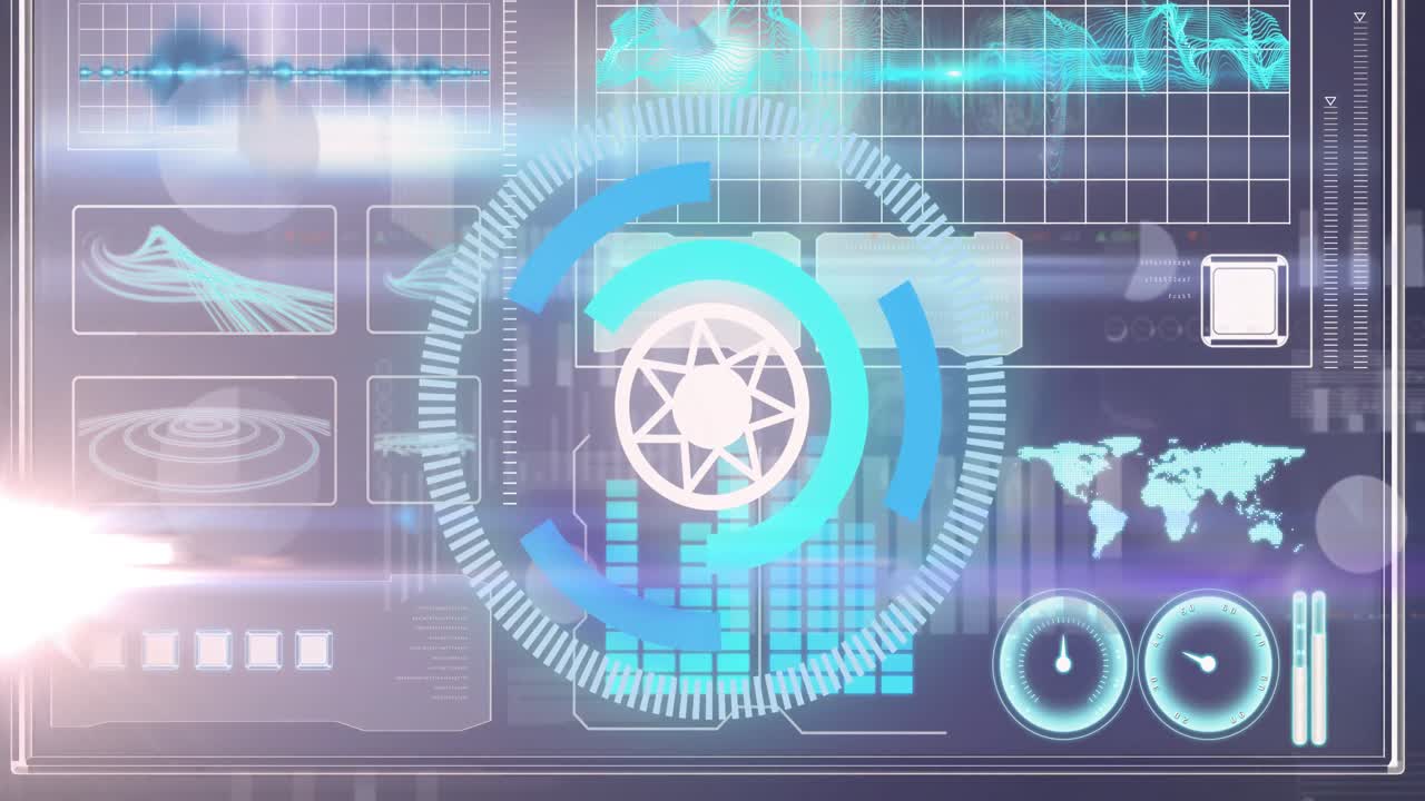 animación del círculo de procesamiento que se mueve sobre el gráfico científico y los datos