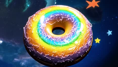 rainbow donut floating in space