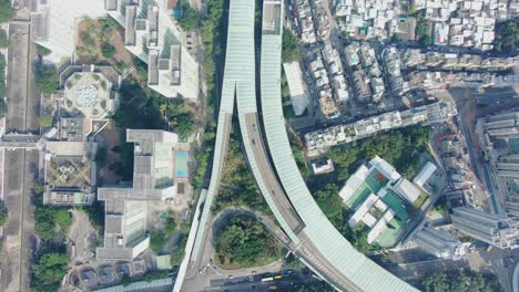 Downtown-Hong-Kong-city-skyscrapers-and-urban-traffic,-Aerial-view