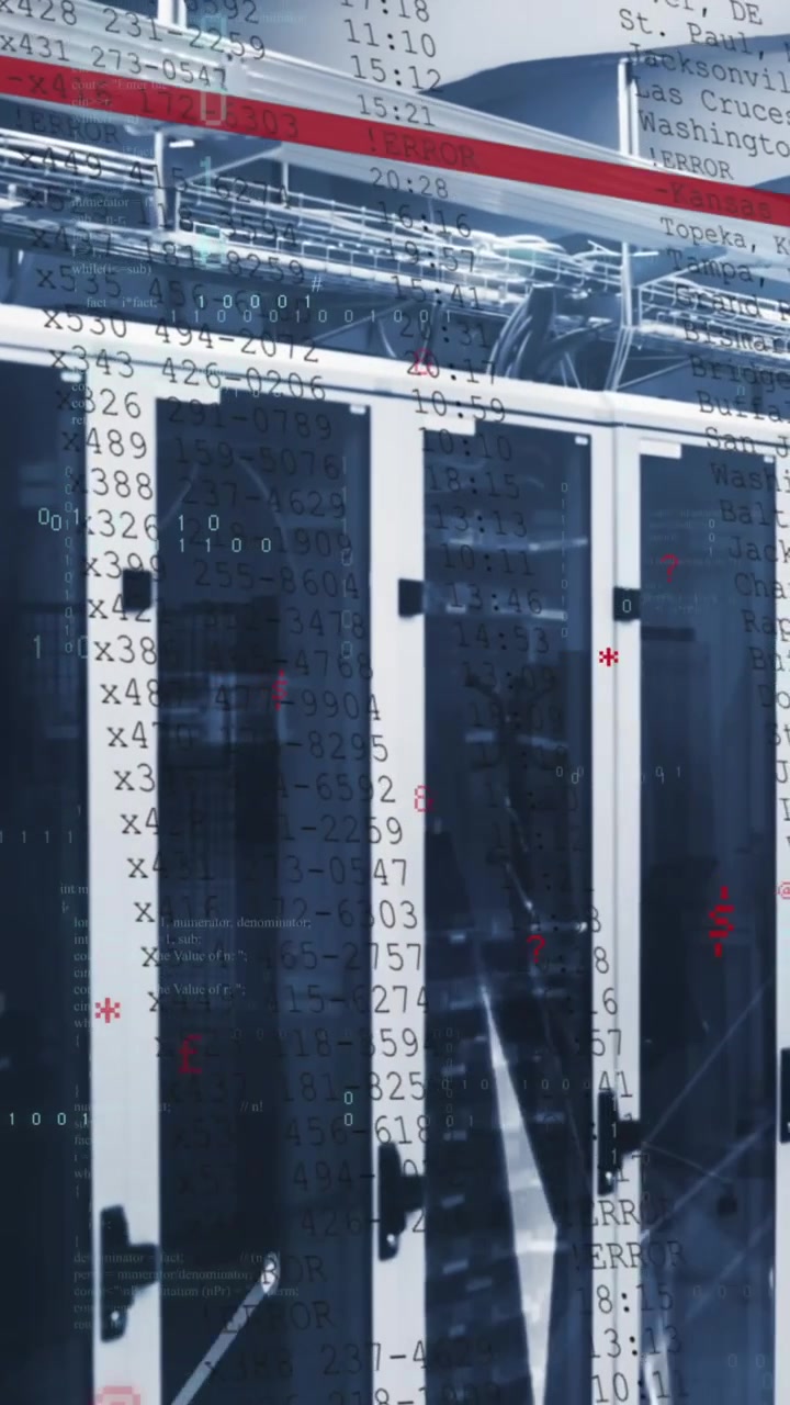 Animation of data processing and plexus networks against computer server room