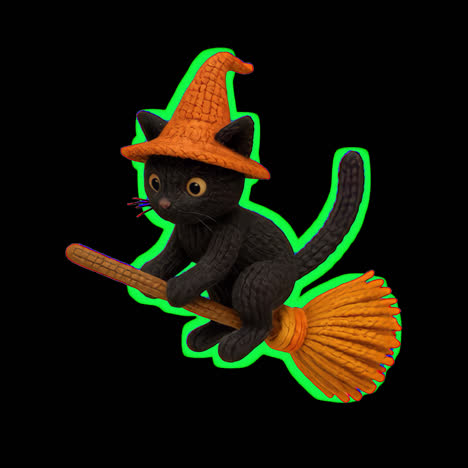 whimsical black cat figurine animation isolated asset, transparent 4k video, alpha channel, prores