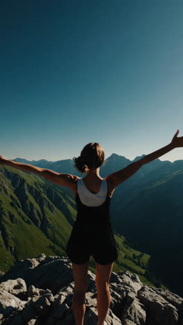 woman triumphs on mountain peak