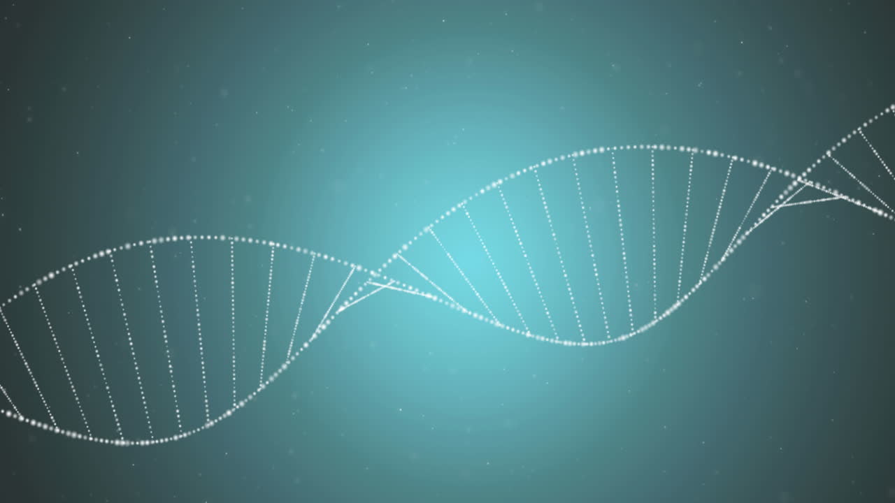 animación de una cadena de adn girando sobre un fondo azul