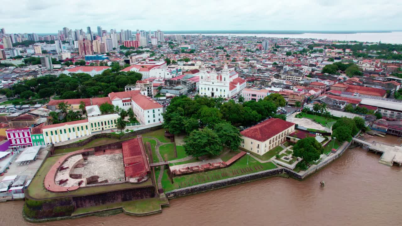 Aerial view, Belém cityscape, historic cathedral complex, COP30 venues