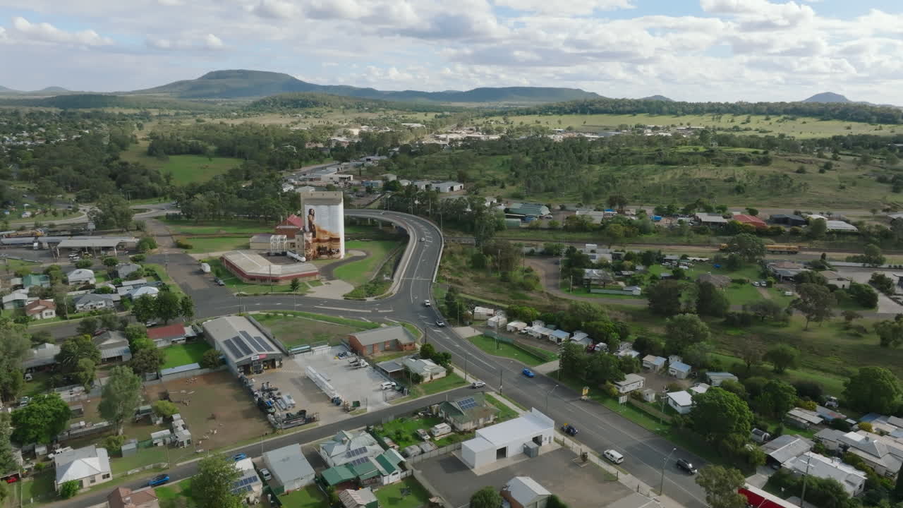 Drone shot go Gunnedah and the painted silo, New South Wales, Australia