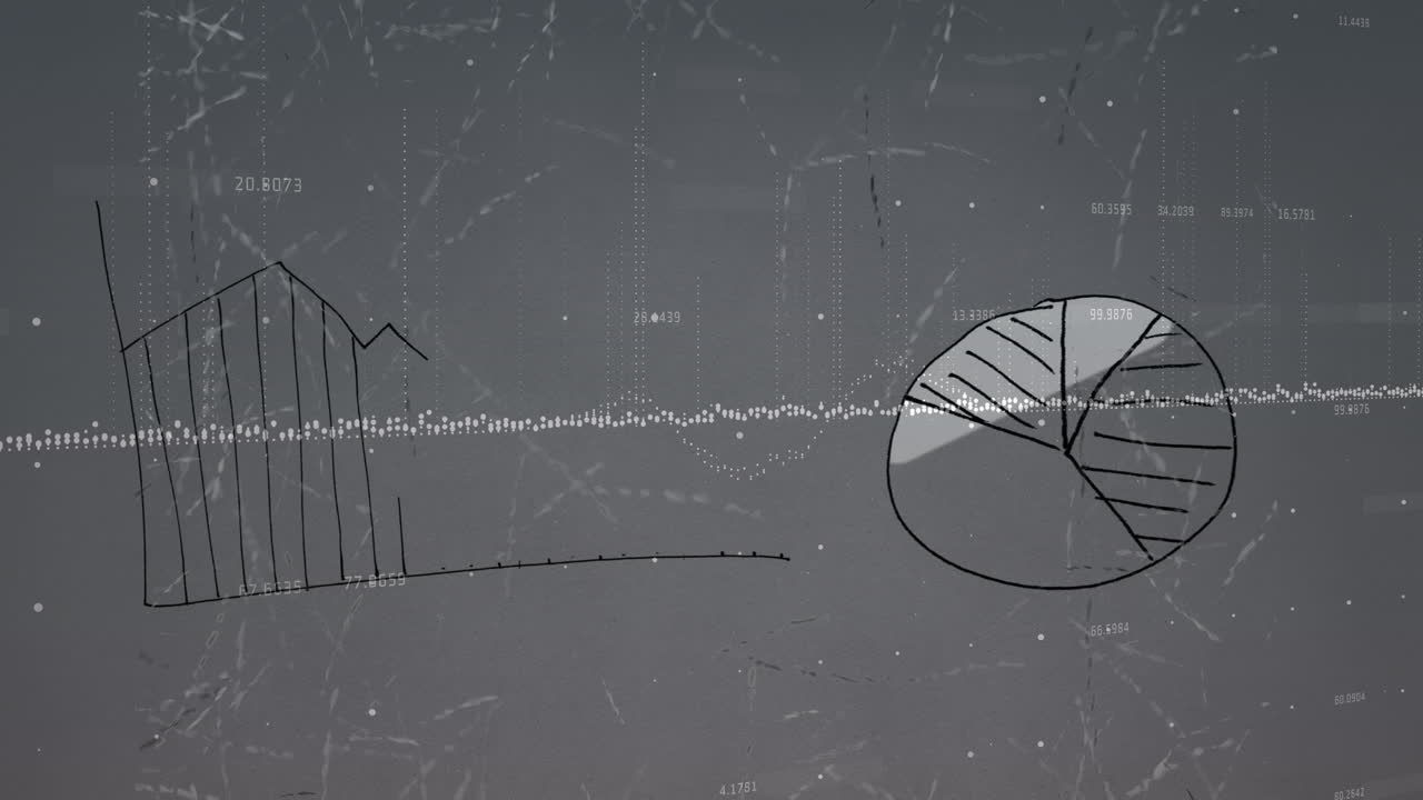 회색 배경에 그래프와 재무 데이터의 애니메이션