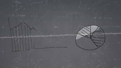 animación de gráficos y datos financieros sobre un fondo gris
