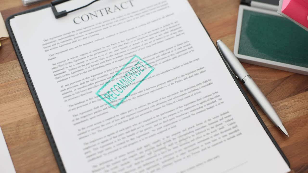 Contract document with recommended stamp