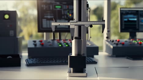 precision caliper in a modern control room or laboratory setting