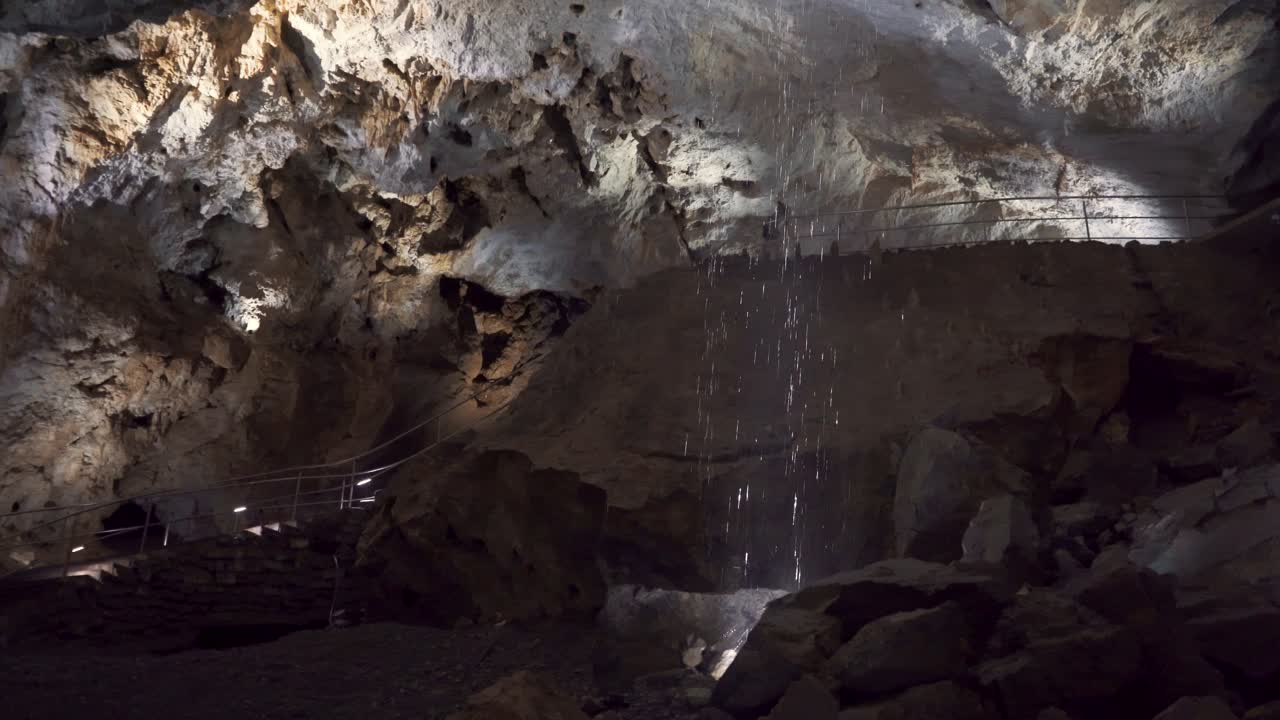 Demanovska Cave Of Liberty In Low Tatras Slovakia With Stalactites Stalagmites And Underground Waterfall Lake Most Visited Cave In Slovakia Natural Limestone Formations Captured In Cinematic 4K