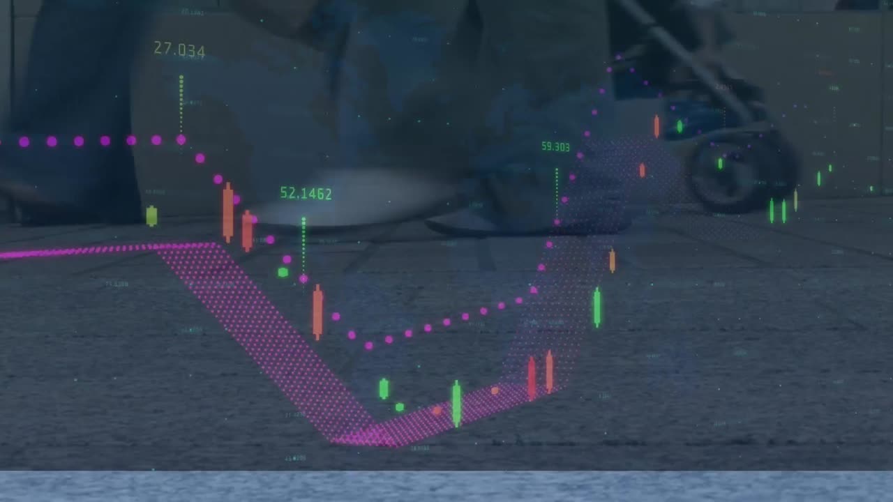 거리를  ⁇ 고 있는 다양한 사람들을 대상으로 금융 데이터 처리의 애니메이션