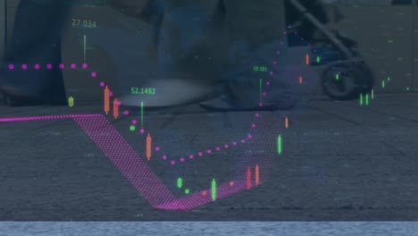 Animation-Der-Finanzdatenverarbeitung-über-Verschiedene-Menschen,-Die-Auf-Der-Straße-Gehen