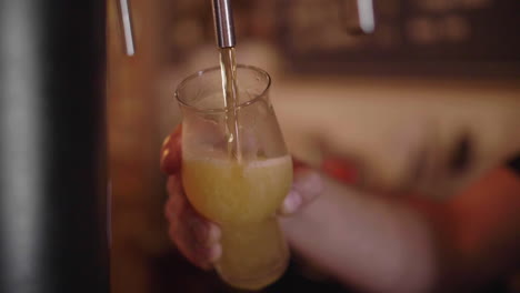 bartender pouring draft beer in slow motion. montpellier france