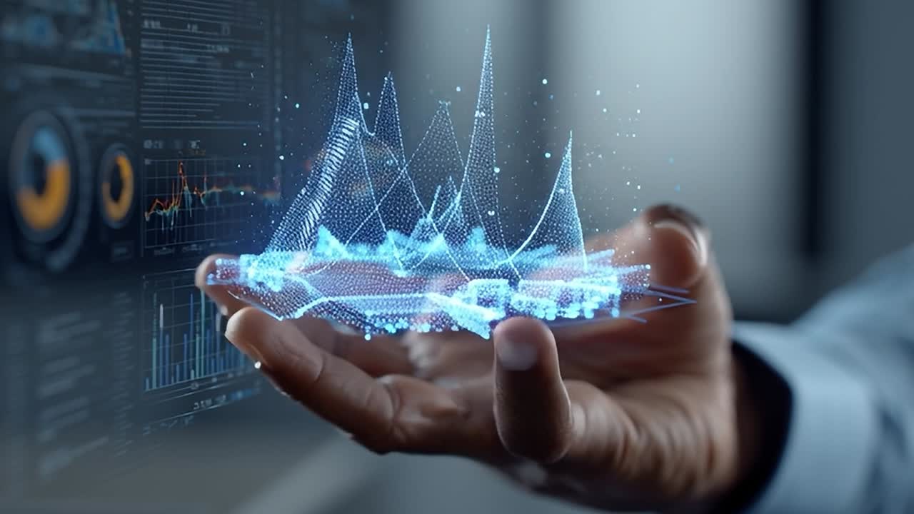 Digital innovation presented in a futuristic hand interface view