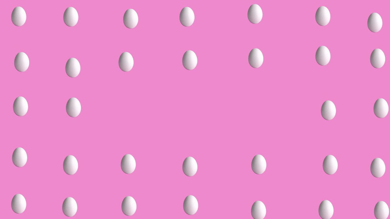 장미와 분홍색 배경에서 흔들리는 의 생 계란을 가진 원활한 루프 애니메이션, 농산물의 측면 뷰 패턴, 복사 공간과 함께 부활절 개념