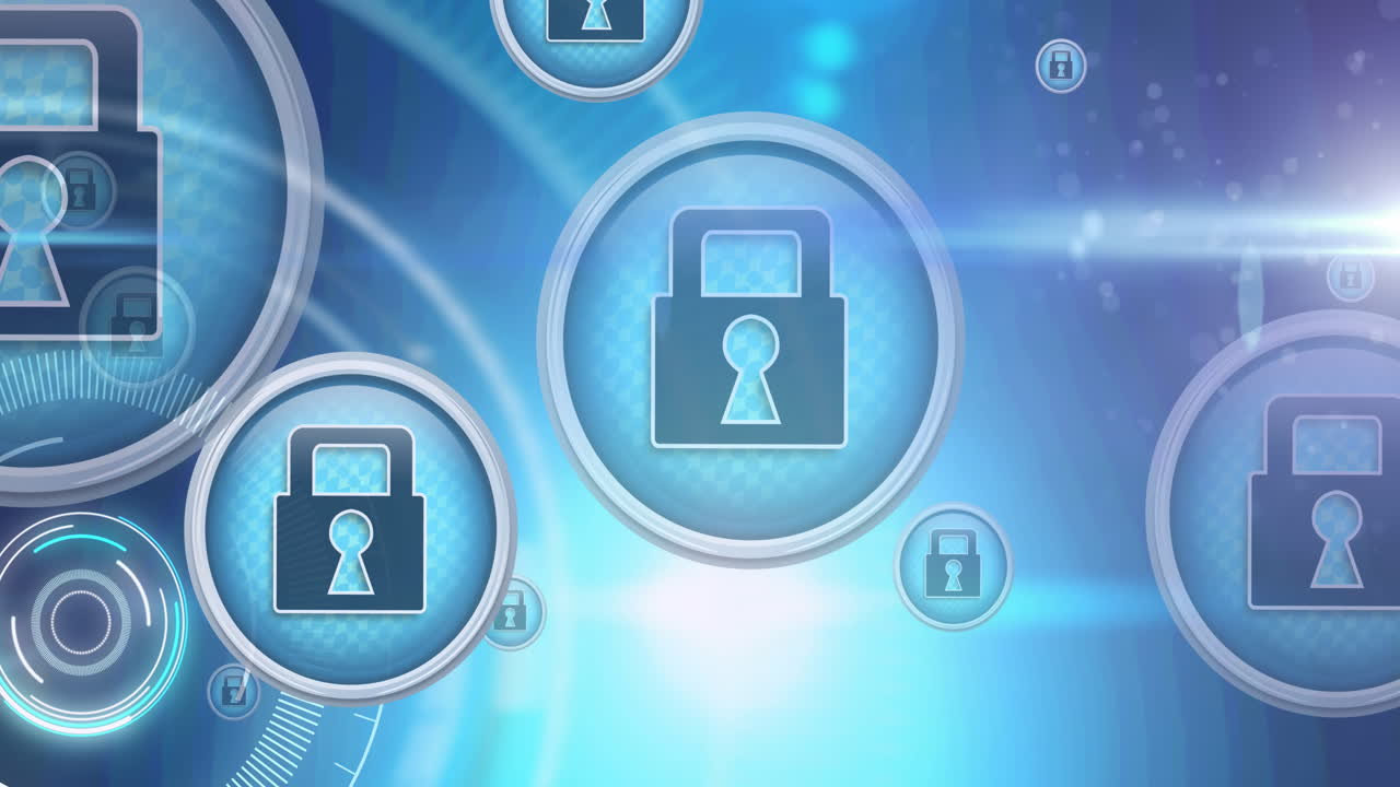 animación de la red con iconos de candado de seguridad en línea con escaneo de alcance