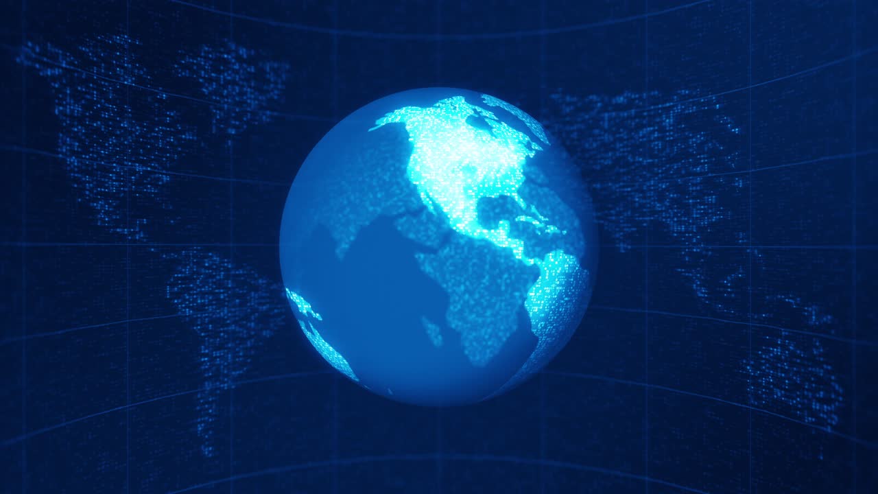 푸른 지구 구의 모션 그래픽 미래 지구 지도 기술 추상적인 배경 개념 원활한 루프 비디오