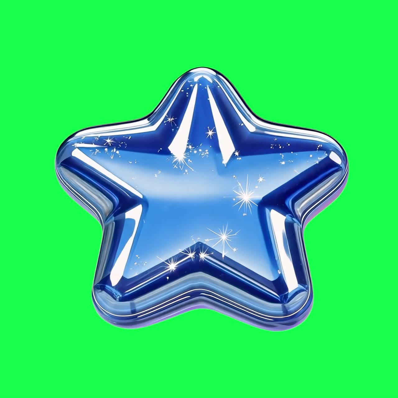Shiny blue star design animation, transparent 4K video, green screen